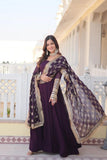 Fashion Basket Women'S Purple Georgette Anarkali Gown,Bottom And Dupatta Set (Large)