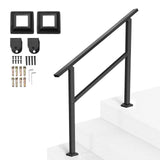 VEVOR Outdoor Handrails for Steps, 2-3 Step Stair Rail Kit, Black Square Tube with Horizontal Bar, Carbon Steel Support Rails fo