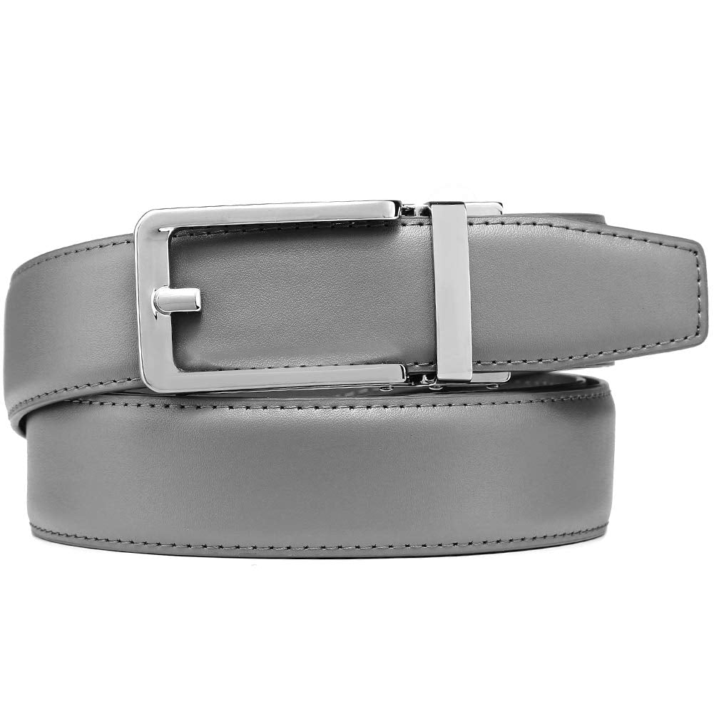Founders & C Men's Leather Ratchet Click Belt Dress with Slide Buckle -Adjustable Trim to Fit (40-50 Waist Adjustable, Squar