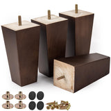 Btowin 3 inch Solid Wood Furniture Legs, 4Pcs Mid-Century Modern Wooden Pyramid Replacement Feet with Threaded 5/16'' Hanger Bol