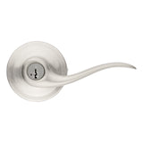 Kwikset Tustin Entry Door Handle with Lock and Key, Secure Keyed Reversible Lever Exterior, For Front Entrance and Bedrooms, Sat