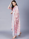 Anni Designer Women'S Cotton Blend Printed Straight Kurta With Pant & Dupatta (Waha Pink-Nw_Xxl_Pink_Xx-Large),Pink,2XL,,,