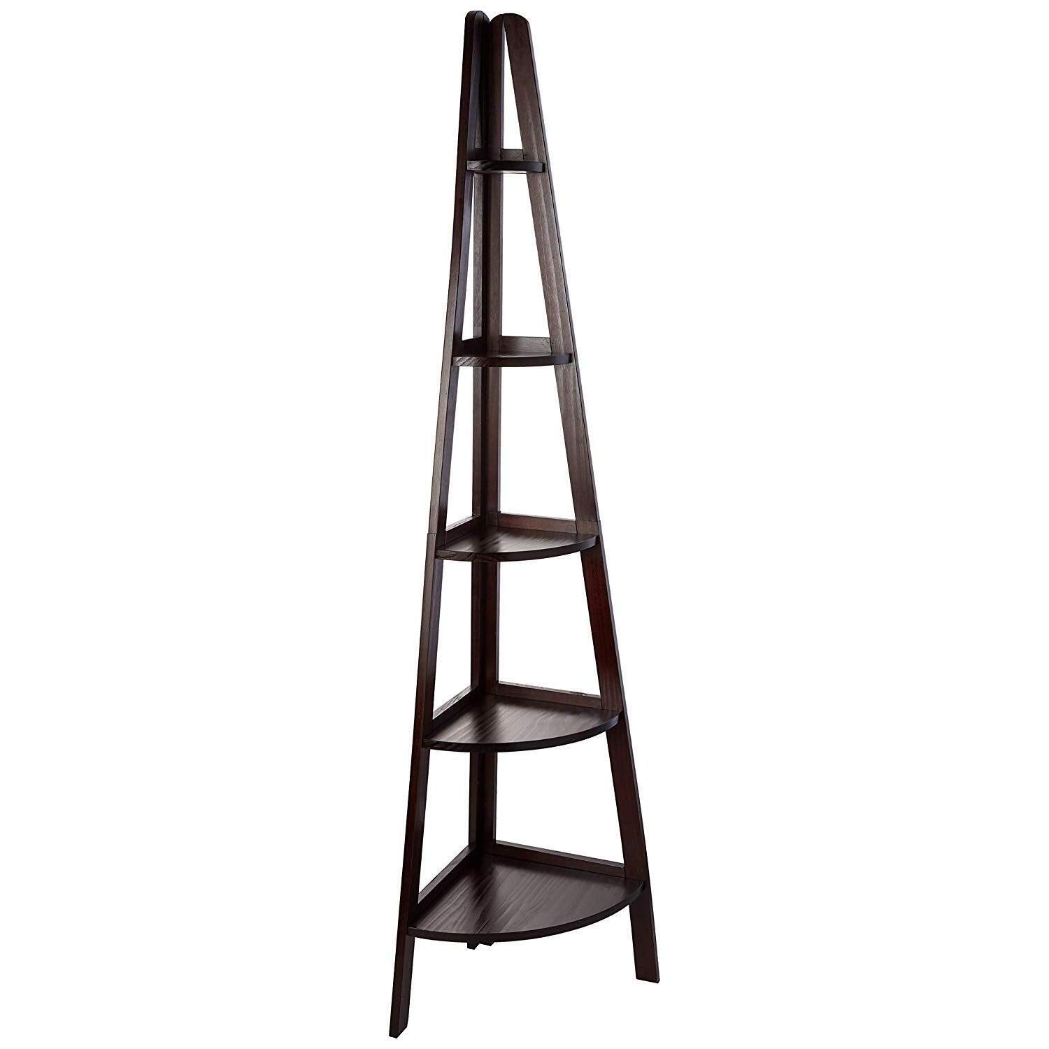 Casual Home 5-Shelf Corner Ladder Bookcase, Espresso
