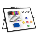 Dry Erase White Board, Cazeyoo Magnetic Desktop Whiteboard 16 x 12inch with Stand, 10 Markers, 4 Magnets and 1 Eraser, Portable 