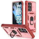 PASNEW Case for Samsung Galaxy S21 Ultra,Finger Ring Kickstand & Camera Cover Slide & Charge Port Dust Plug,Military Heavy Duty 
