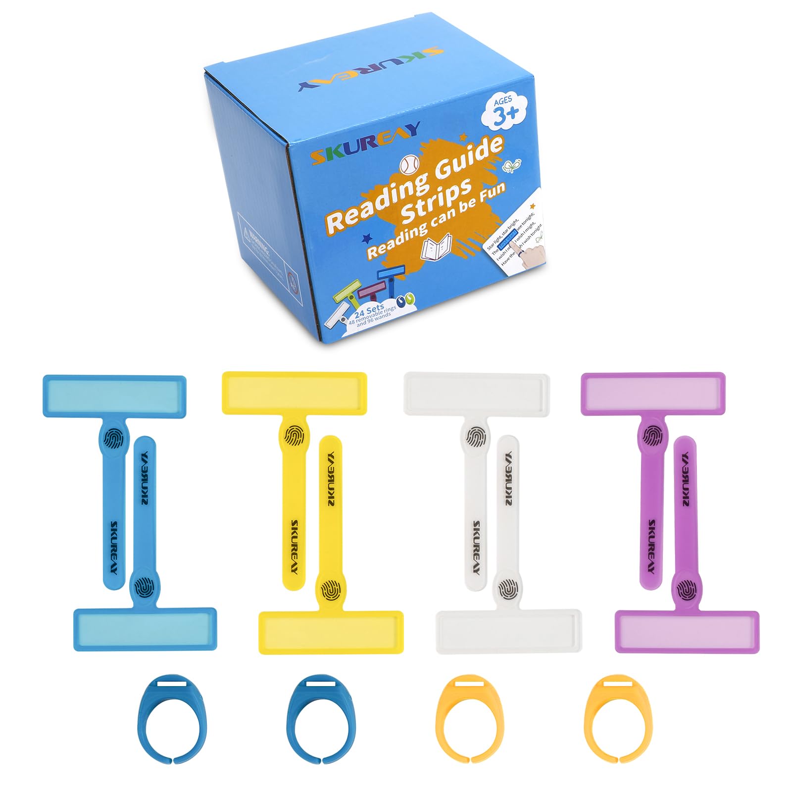 144 Pcs Guided Reading Strips, Dyslexia Tools for Kids, Colorful Text Overlays for Early Readers, ADHD Finger Trackers Highlight