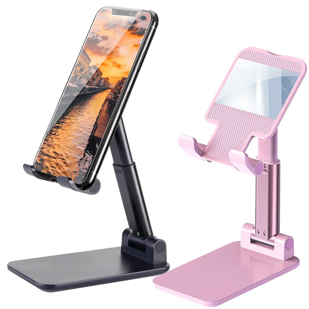 Meetuo 2 Pcs Cell Phone Stand, Adjustable Angle Height Phone Stand for Desk, Foldable Portable Phone Holder for iPhone 14/13/12/