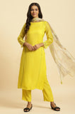 W For Woman Green Solid Lace Kurta Dupatta Bottomwear