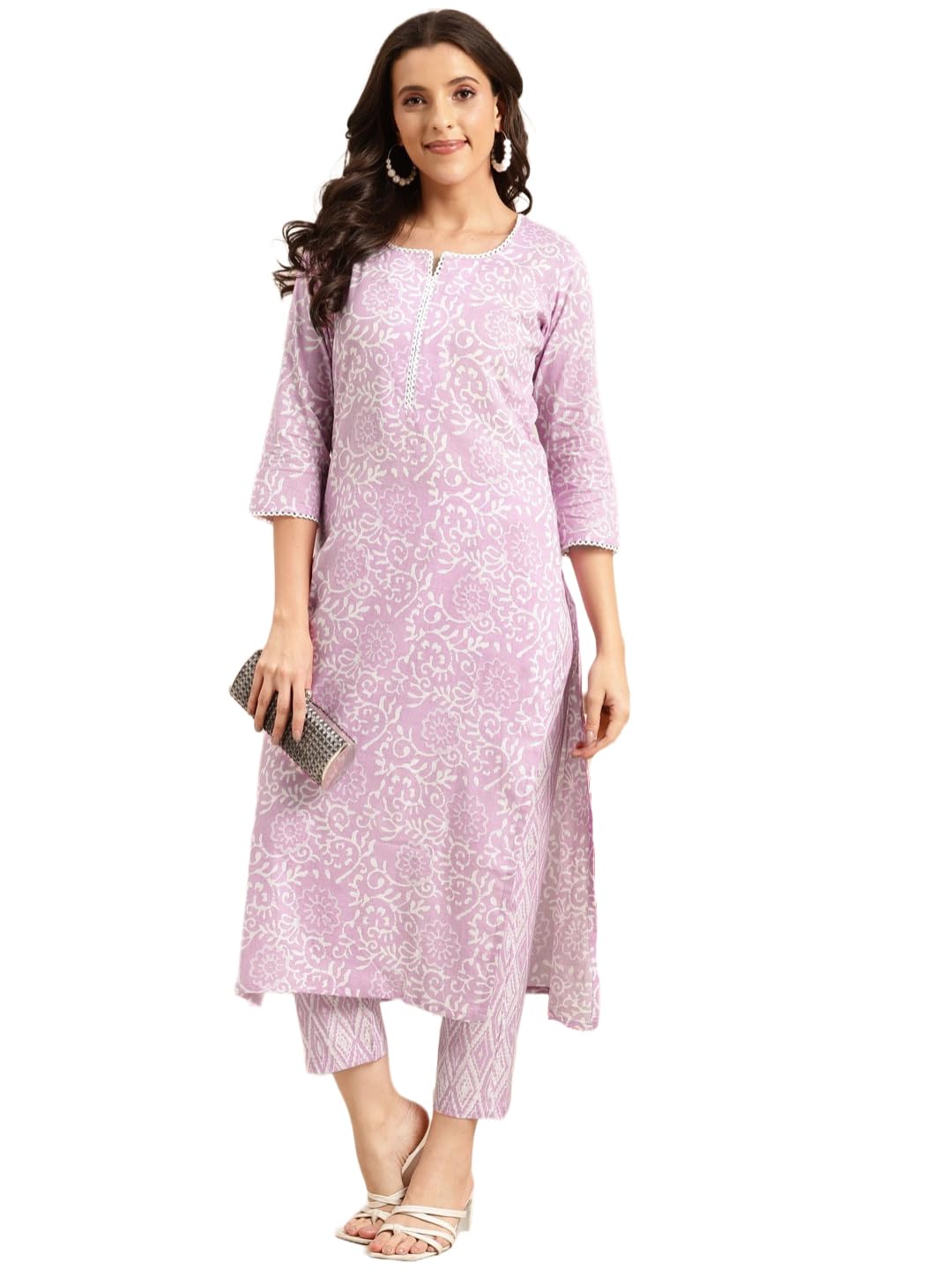 Anni Designer Women'S Cotton Blend Straight Printed Kurta With Pant (Gulika Purple-Nwg_S_Purple_Small),Purple,S