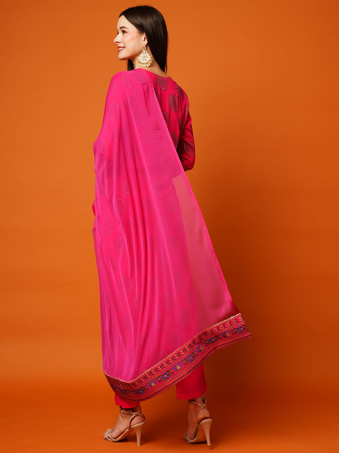 Anni Designer Women'S Cotton Blend Printed Straight Kurta With Pant & Dupatta (Nov-Pink-Nw_Xxl_Pink_Xx-Large),Pink,2XL,Cotton Blend,Regular,Dupatta