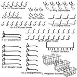Heavy Duty Black Pegboard Hooks and Baskets for Hanging Tools, 73 Pieces 1/4'' Peg Board Accessories Peg Hooks and Bins, Peg Boa