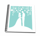 3dRose db_120282_2 Classy Bride and Groom White Silhouettes on Mint Pastel Blue Memory Book, 12 by 12Inch
