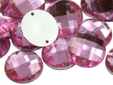 Allstarco 16mm Pink Lt. CH13 Flat Back Sew On Round Beads Acrylic Rhinestones Sewing Plastic Gems with Holes for Jewelry, Clothe