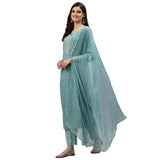 Stylum Women'S Floral Printed Rayon Kurta Pant Dupatta Set (Kpdaquaseal40_Blue, L)