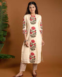 Anni Designer Women'S Rayon Blend Floral Straight Kurta With Pant & Dupatta (Actual-Cream X-Large),Cream,XL,Rayon Blend,Regular,