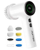 PUFTEM Shower Scrubber, Electric Spin Scrubber for Bathroom Cleaning Cordless Shower Cleaner Brush with 6 Brush Heads, DualDi