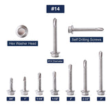 #14 x 1 Sheet Metal Screws 100PCS 410 Stainless Steel Hex Washer Head Fast Self Tapping Screws by SG TZH