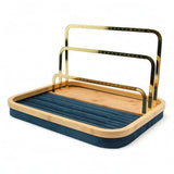 Snappsy Bamboo Wood Jewelry Display Stand Stepped Tiers 3 Tier Jewelry Stand GoldTone Necklace Holder With Tray Wooden, Blue