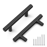 Probrico 50 Pack Hole Centers 3inch Stainless Steel Kitchen Cabinet Pulls,Flat Black Dresser Drawer Handles, 5inch Length Euro T