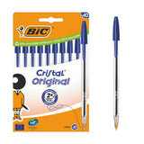 BIC Cristal Original Ballpoint Pens Medium Tip (1 mm) - Blue, Box of 10