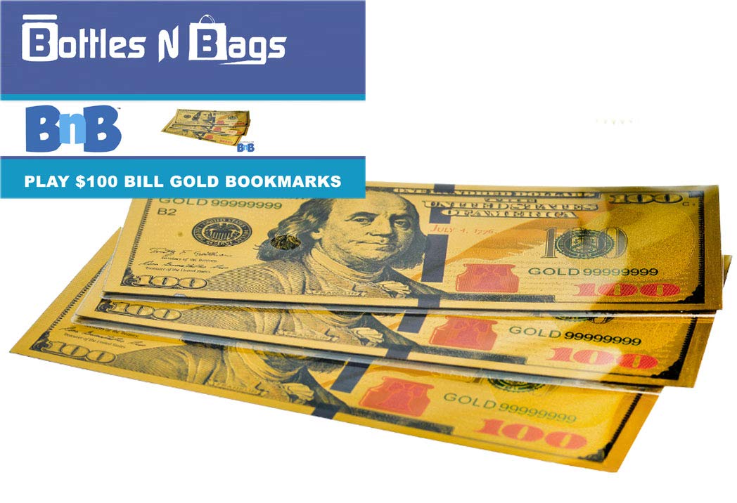 12 Gold $100 Bill Bookmarks For Kids - Quality Thick Book-Marks (1 Dozen) To Promote Reading - One Hundred Dollar Us Bank Note -