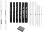 ARTISTERY Art White Pen for Reflection and Highlighting, Compressed Charcoal Sticks, Paper Art Blending Stumps and One Kneadable