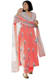 Gosriki Women'S Rayon Blend Anarkali Printed Kurta With Pant & Dupatta (Renu Peach-Gs_Xl_Peach_X-Large),Peach,,B0DC6MY3K8