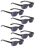 LUR READING GLASSES 6 Pack Spring Hinge Comfort Plastic Sunshine Readers (GreyLens)
