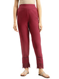 rangita Women 100% Cotton Maroon Solid Calf Length Straight Pant, L