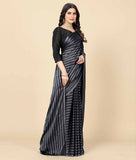 Rangita Women Striped Georgette Saree With Blouse Piece - Grey (Size 5.5 Mtr)
