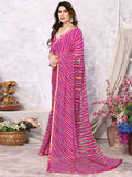 Satrani Womens Pure Chiffon Saree (3218S215N_Rani Pink & Multi6)