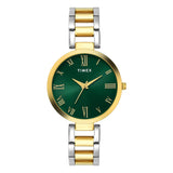 Timex Analog Watch For Woman With Green Round Dial & Two Tone Stainless Steel Bracelet Band Water Resistant Women'S Wrist Watche