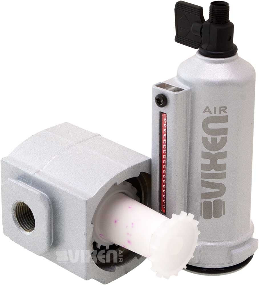 Vixen Air 3/8 NPT in-line Aluminum Air Filter (Water Trap/Separator) for Air Ride/Suspension/Air Tools Silver VXF3938S