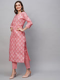 Anni Designer Women'S Cotton Blend Printed Straight Kurta With Pant (Kidaya Pink-Nw_S_Pink_Small),Pink,S,Cotton Blend,Regular,Kurta & Pant Set