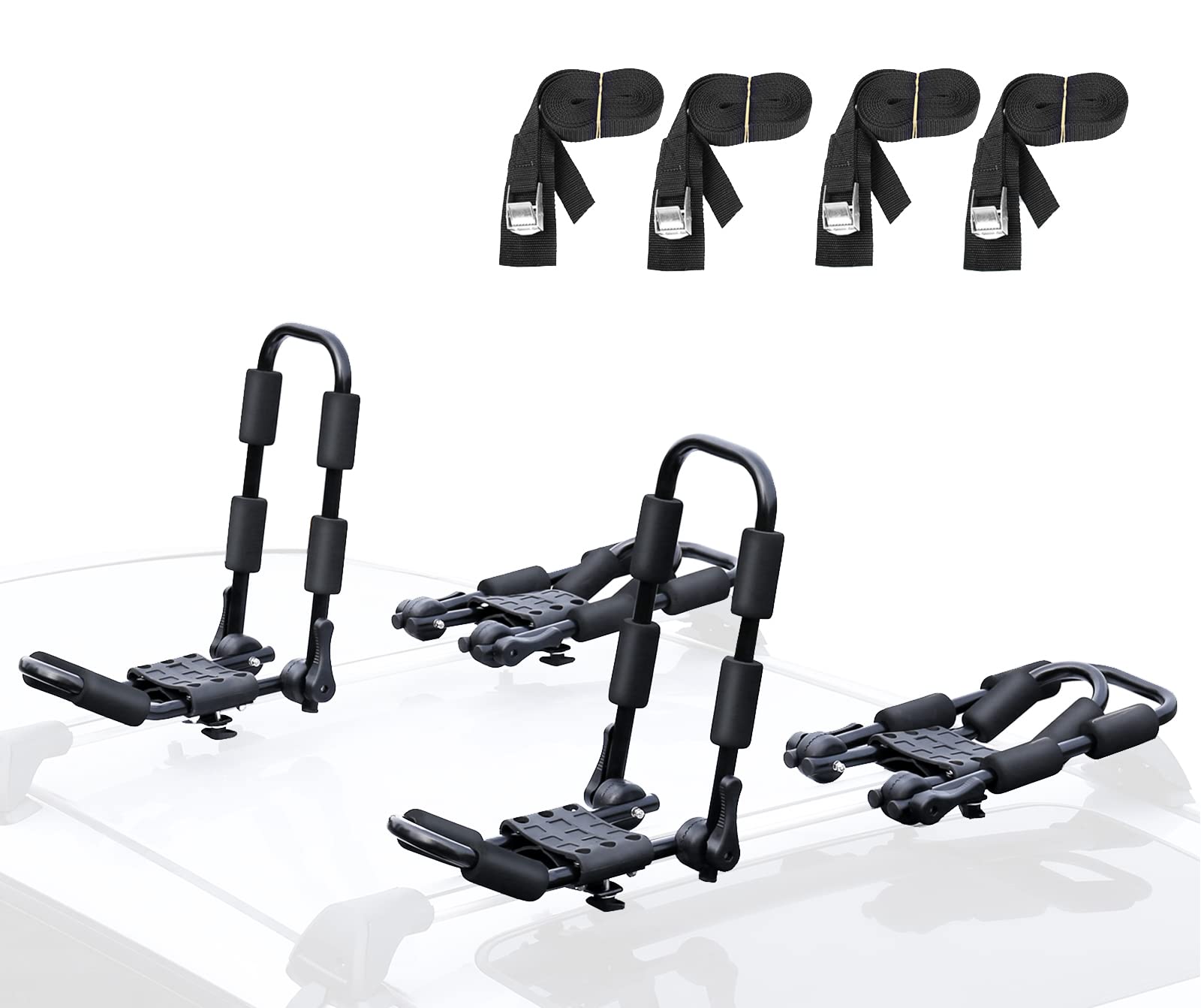 Leader Accessories Folding Kayak Rack 4 PCS/Set J Bar Car Roof Rack for Canoe Surf Board SUP On Roof Top Mount on SUV, Car and T