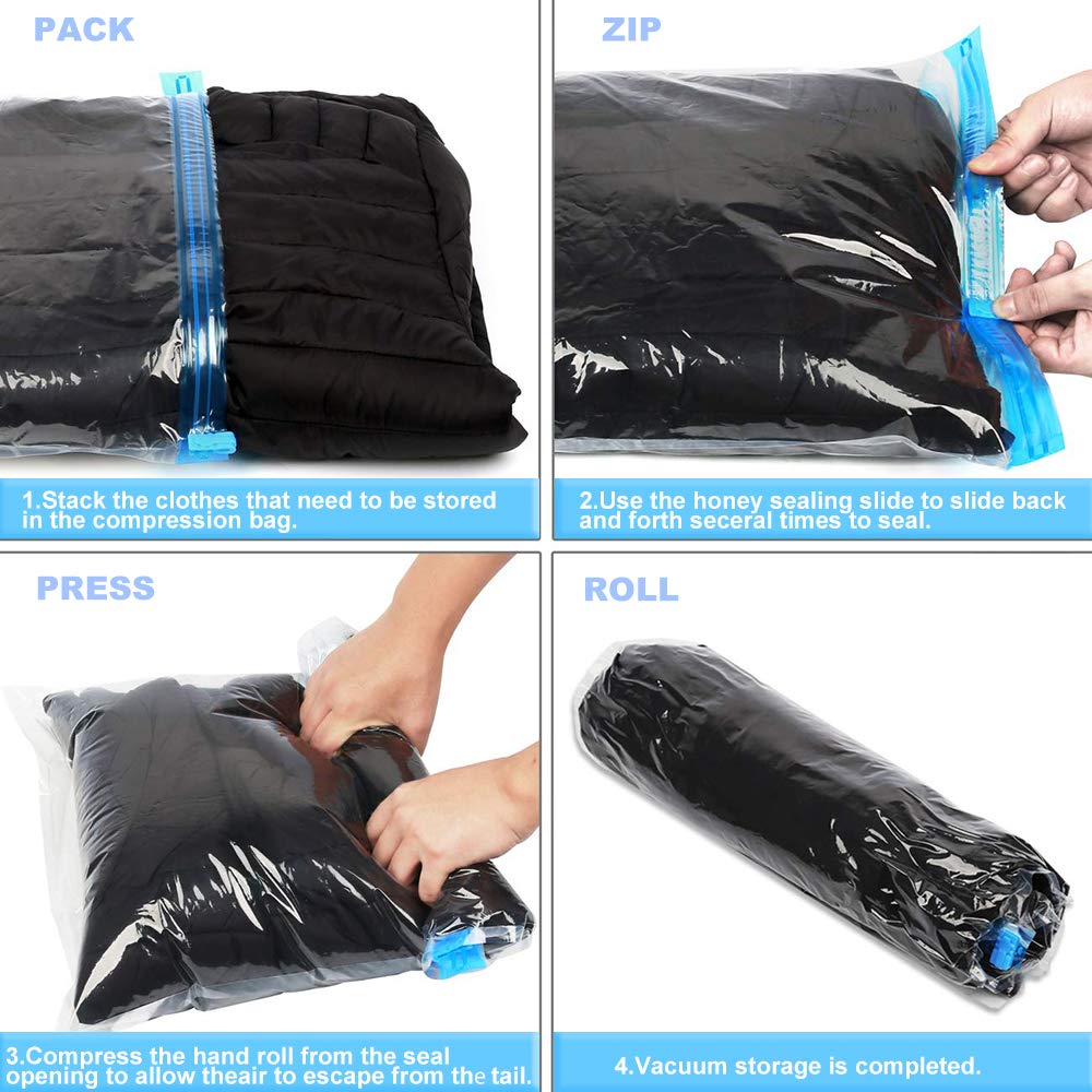 Compression Bags - Travel Accessories - 10 Pack Space Saver Bags - No Vacuum or Pump Needed - Vacuum Storage Bags for Travel Ess