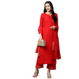 Anni Designer Women'S Ruby Cotton Straight Kurta With Palazzo & Dupatta (Game Red_S_Red_Small),Red,S