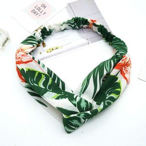 Aysekone 3 Pack Elastic Women's Tropical Beach Wind Summer Headbands Hair Accessories Turban Green Banana Leaves Printed Cross K