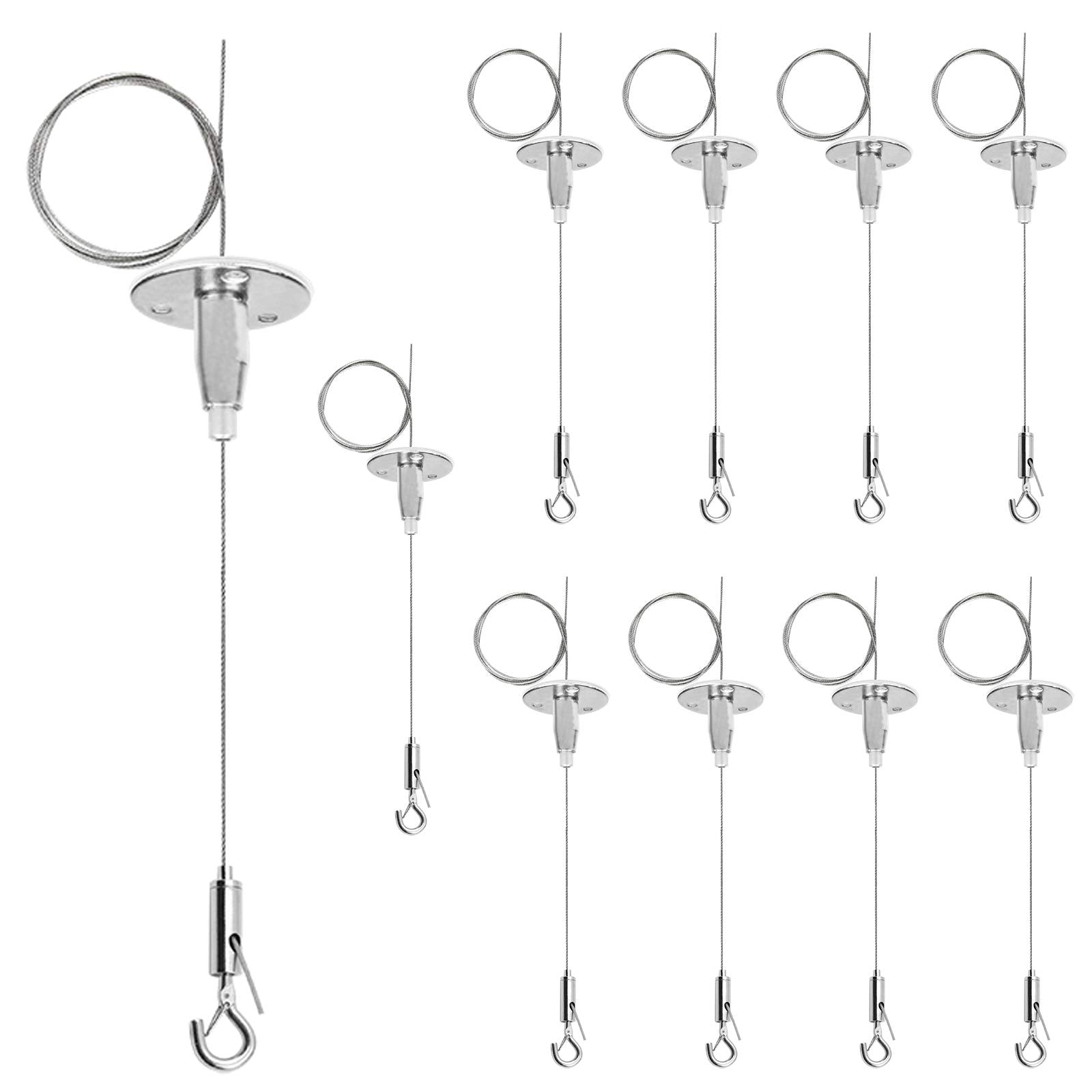 Ottff 10 Pack Ceiling Sign Hanger 3.2 Ft Suspension Cable Wire Rope Adjustable Length With Spring Hook Hanging Disc For Led Pane