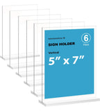 newnewshow 5x7Acrylic Sign Holder 6 Pack Vertical T Shape Double-Sided Desktop Display Holder