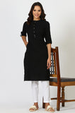 W For Woman Black Solid Cotton Blend Straight Kurta (Size: Xs)-24Onw12285-222983