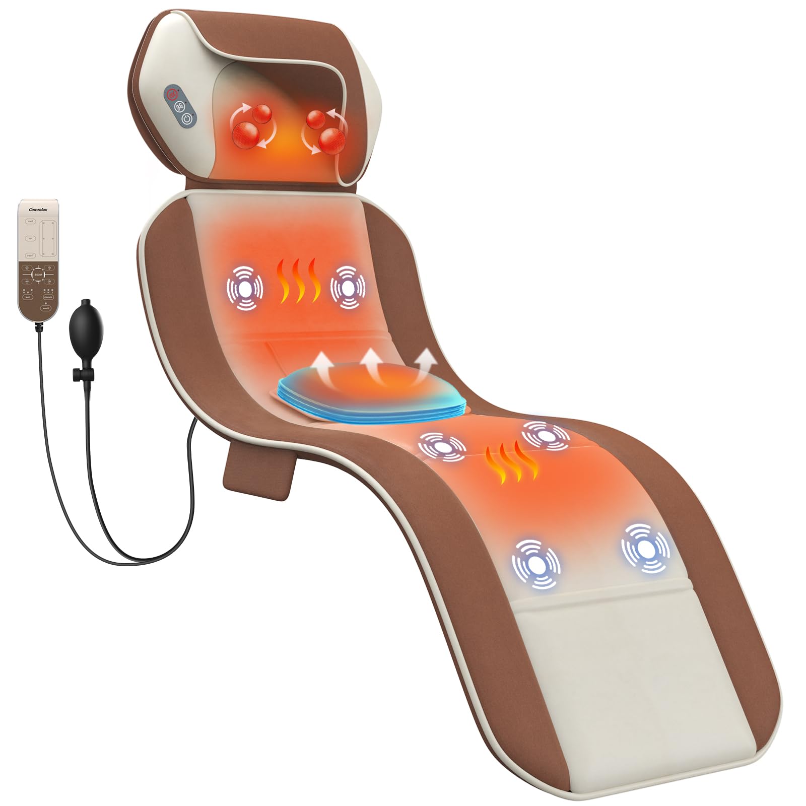 Shiatsu Full Body Massage Mat with Heat, Movable Shiatsu Neck Massager, 3D Lumbar Traction & Relaxation, 6 Vibrating Motors, for