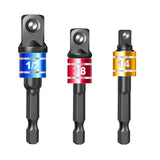 Fruholt Socket Adapter Set, 1/4-Inch Hex Shank to 1/4, 3/8, 1/2-Inch Square Drive, 3-Piece Impact Grade Drill Bit Holders, Black