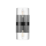 GLOBE Electric 65000050 2-Light Wall Sconce, Matte Black, Ribbed Glass Shade, E12 Base Sockets, Lights for Living Room, Home Dec