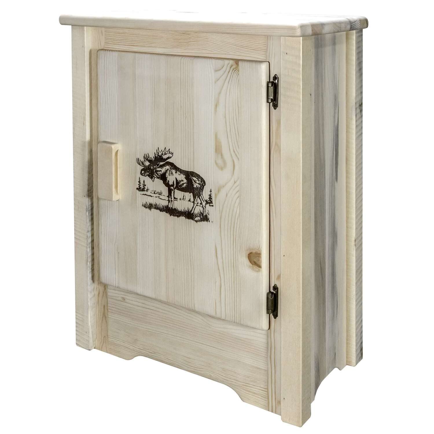 Montana Woodworks Homestead Collection Accent Cabinet With Laser Engraved Moose Design, Right Hinged, Clear Lacquer Finish