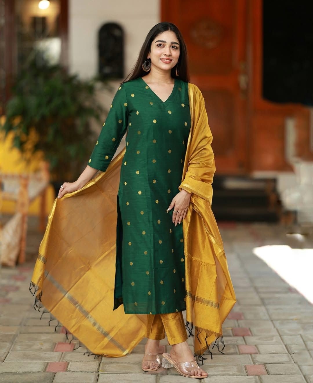 Anni Designer Women'S Rayon Viscose Straight Printed Kurta With Pant & Dupatta (Sdf Green-Vks01_M_Green_Medium),Green,M,Rayon Viscose,Regular,