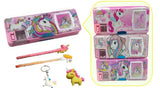 Eclet 5 Pcs Kids Stationery Combo Calculator Geometry Box with Pen, Pencil, Keychain & Eraser | Random Design & Colour Set
