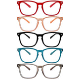 SIGVAN 5 Pack Blue Light Blocking Reading Glasses Fashion Square Computer Readers for Women Men, Anti UV Ray Nerd Eyeglasses (5C