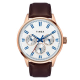 Timex Analog Watch For Man With White Round Dial & Brown Leather Strap Band Water Resistant Men'S Wrist Watches - Tweg19908