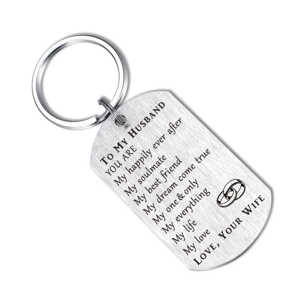 CPLJW Husband Keychain Gifts from Wife - Husband Birthday Anniversary Christmas Idea Engraved Keychain Gifts